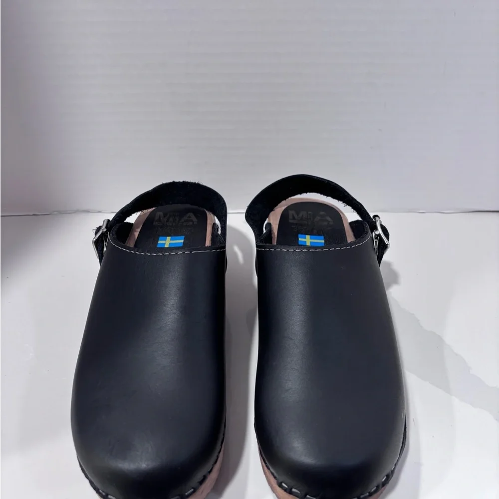 MIA Alma Lug Leather Swedish Anatomisk Clogs Shoes Black Size 40 - Picture 1 of 8
